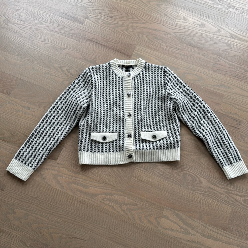 Maje Black and Cream Knit Cardigan Sweater
